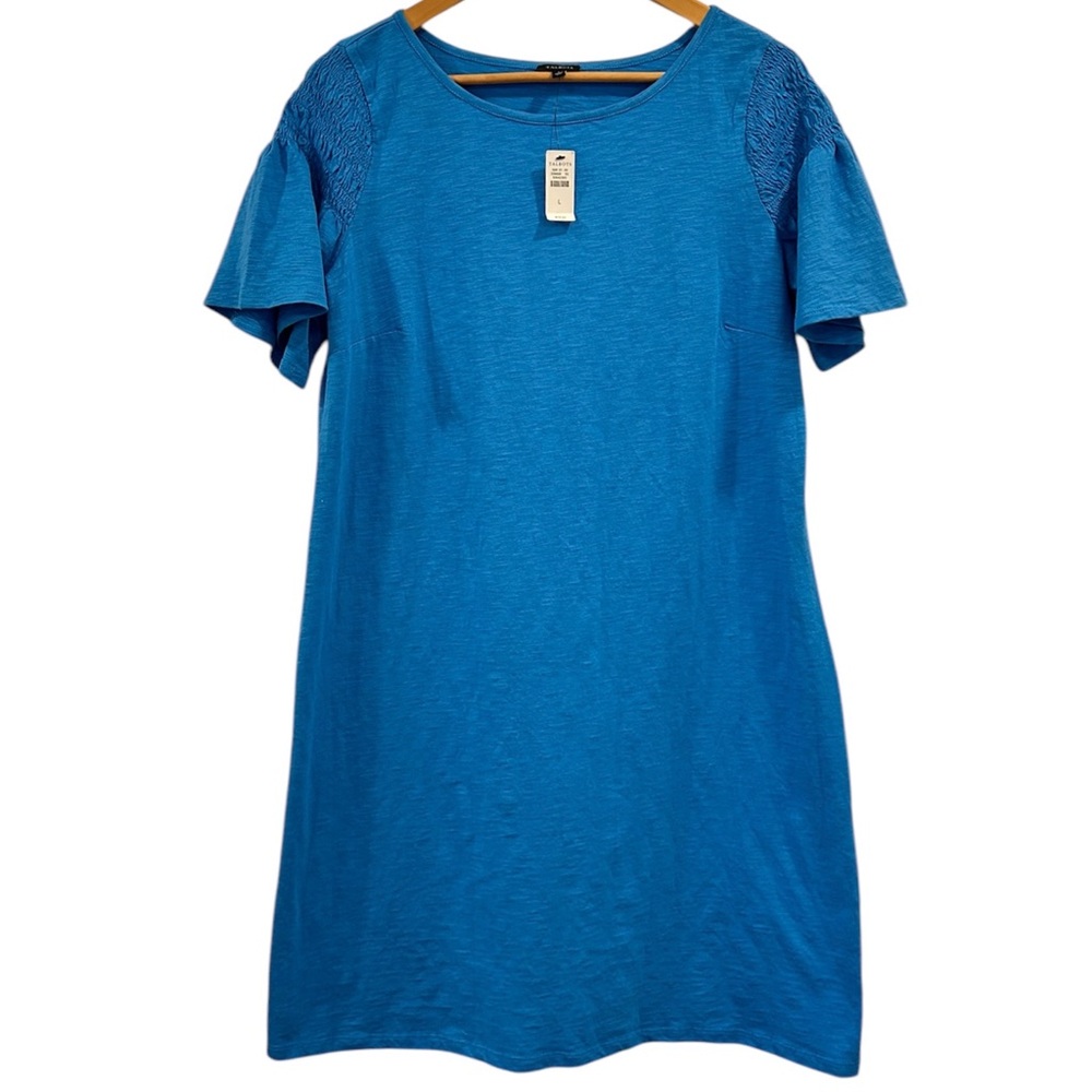 NWT NEW Talbots Turquoise Teal Knit Casual Flutter Sleeve Modest Dress Large